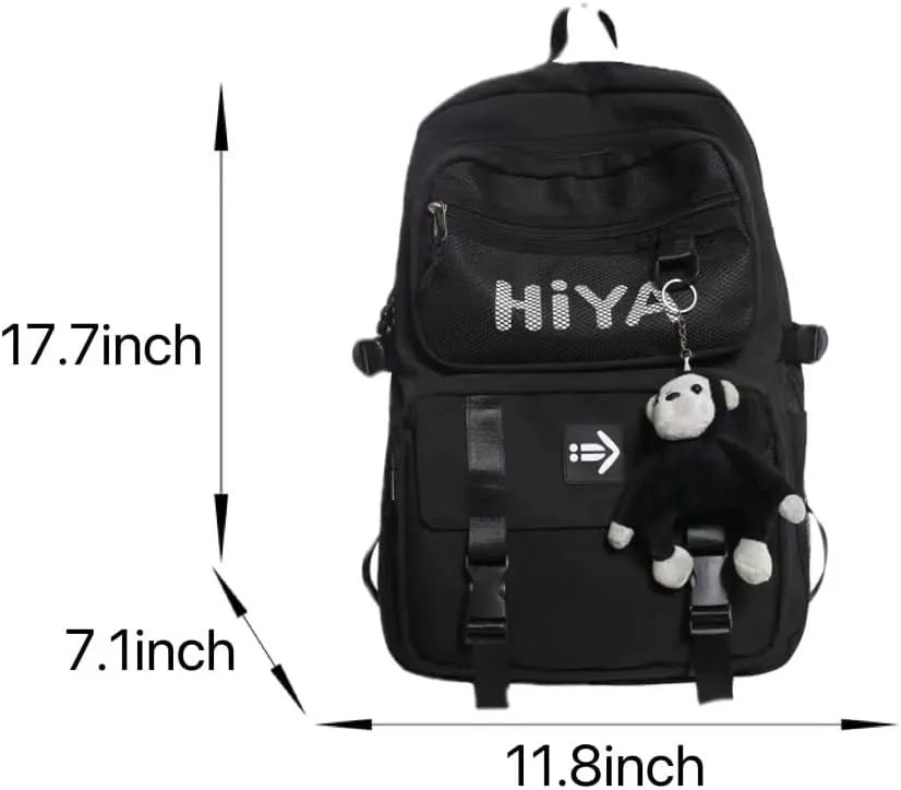Preppy Backpack Y2K Aesthetic College Backpack Cool Trendy Japanese Harajuku Techwear Daypack Fit 15.6 Inch Laptop (Green,One Size)