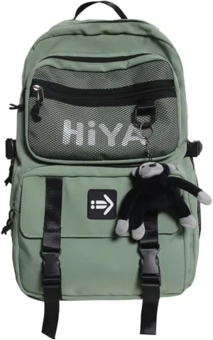 Preppy Backpack Y2K Aesthetic College Backpack Cool Trendy Japanese Harajuku Techwear Daypack Fit 15.6 Inch Laptop (Green,One Size)