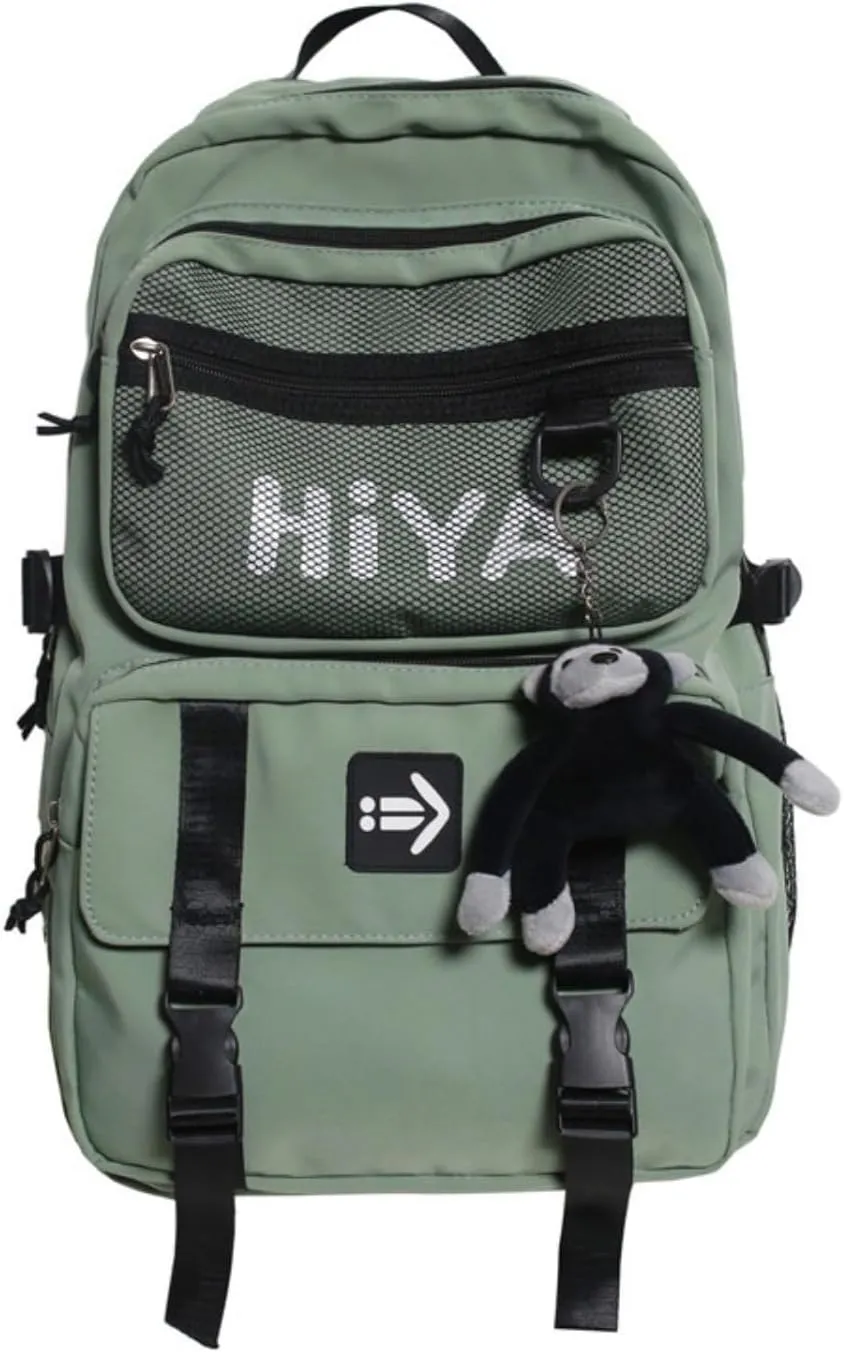 Preppy Backpack Y2K Aesthetic College Backpack Cool Trendy Japanese Harajuku Techwear Daypack Fit 15.6 Inch Laptop (Green,One Size)