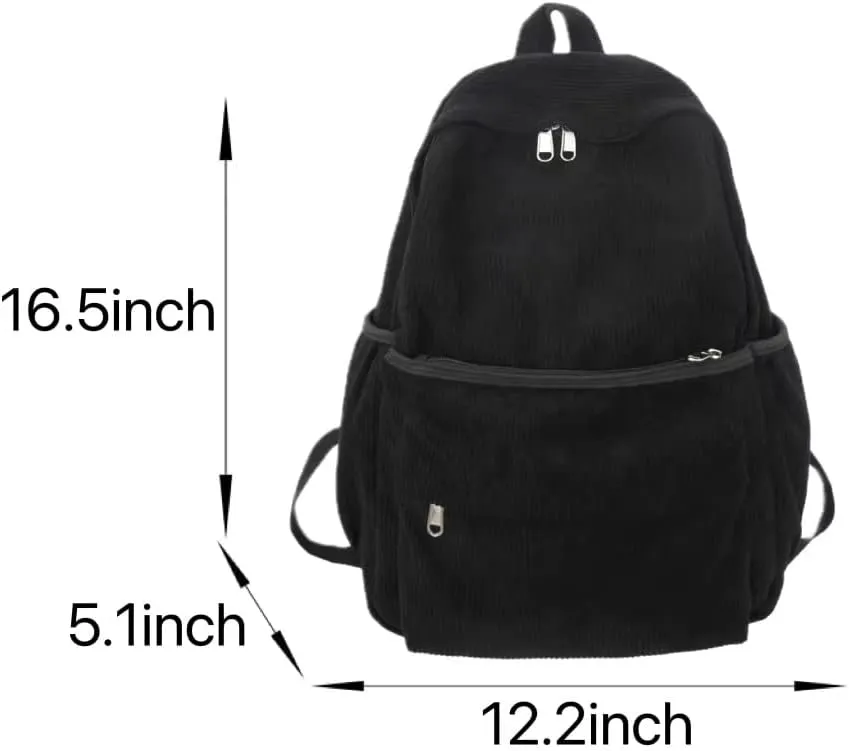 Preppy Corduroy Backpack Aesthetic Backpack 15.6 inch Laptop College Backpack Cute Book Bag Travel Rucksack Daypack (One Size,White)