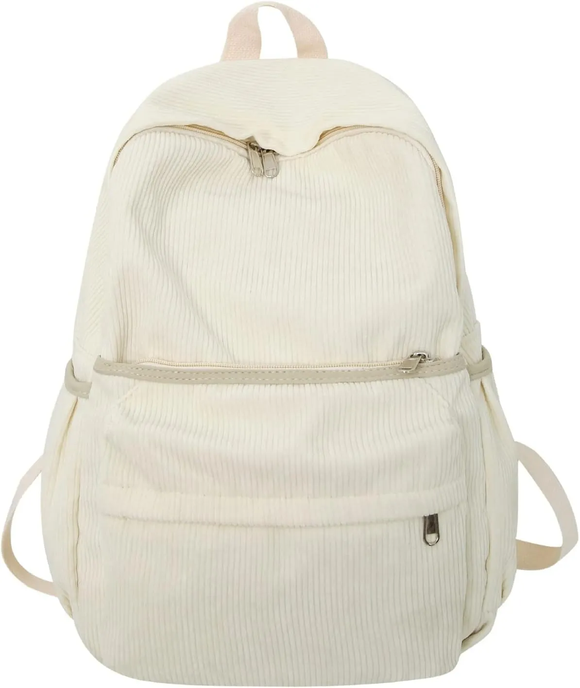 Preppy Corduroy Backpack Aesthetic Backpack 15.6 inch Laptop College Backpack Cute Book Bag Travel Rucksack Daypack (One Size,White)