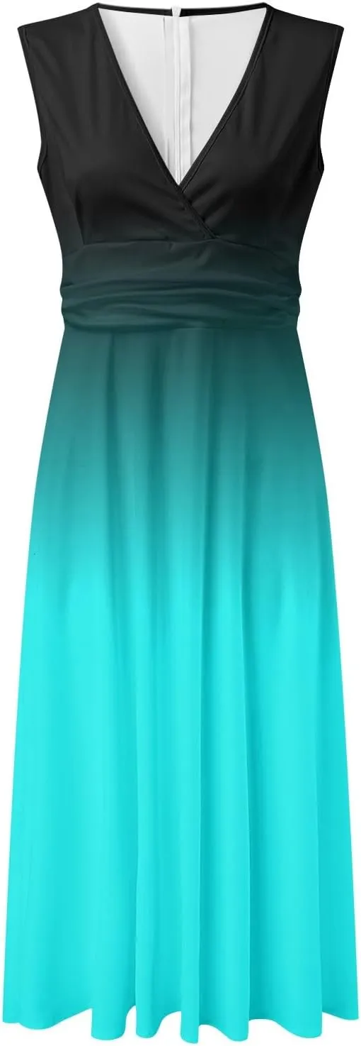 PTOLOCIF Sundresses for Women 2024, Trendy Summer Flowy Sleeveless Dresses Elegant V Neck Wedding Guest Dresses Maxi Dresses