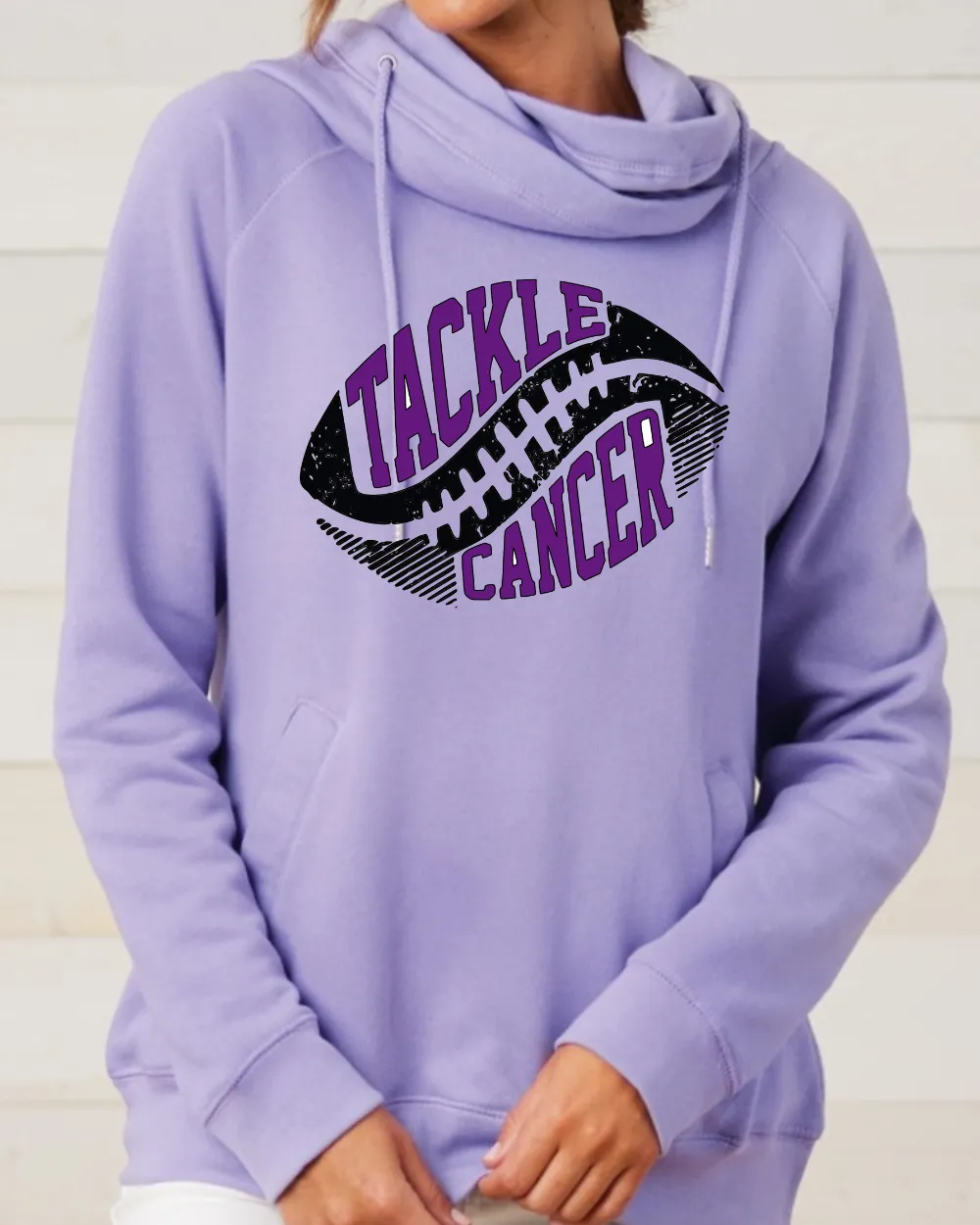 Purple Tackle Cancer Football Tackle Cancer Purple Cowl Double Hood Top