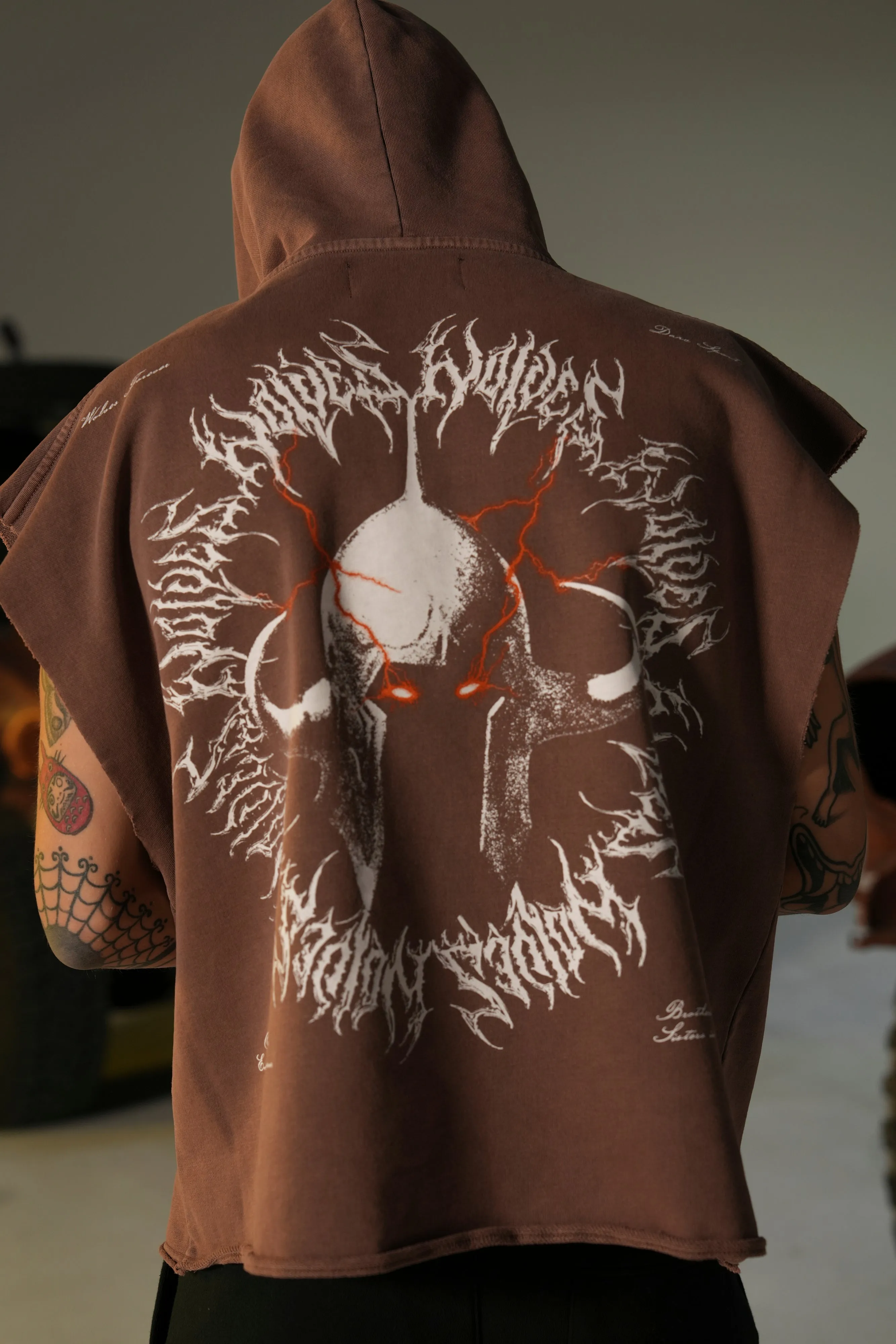 Ragnarok "Grunge" Cut-Off Hoodie in Norse Brown