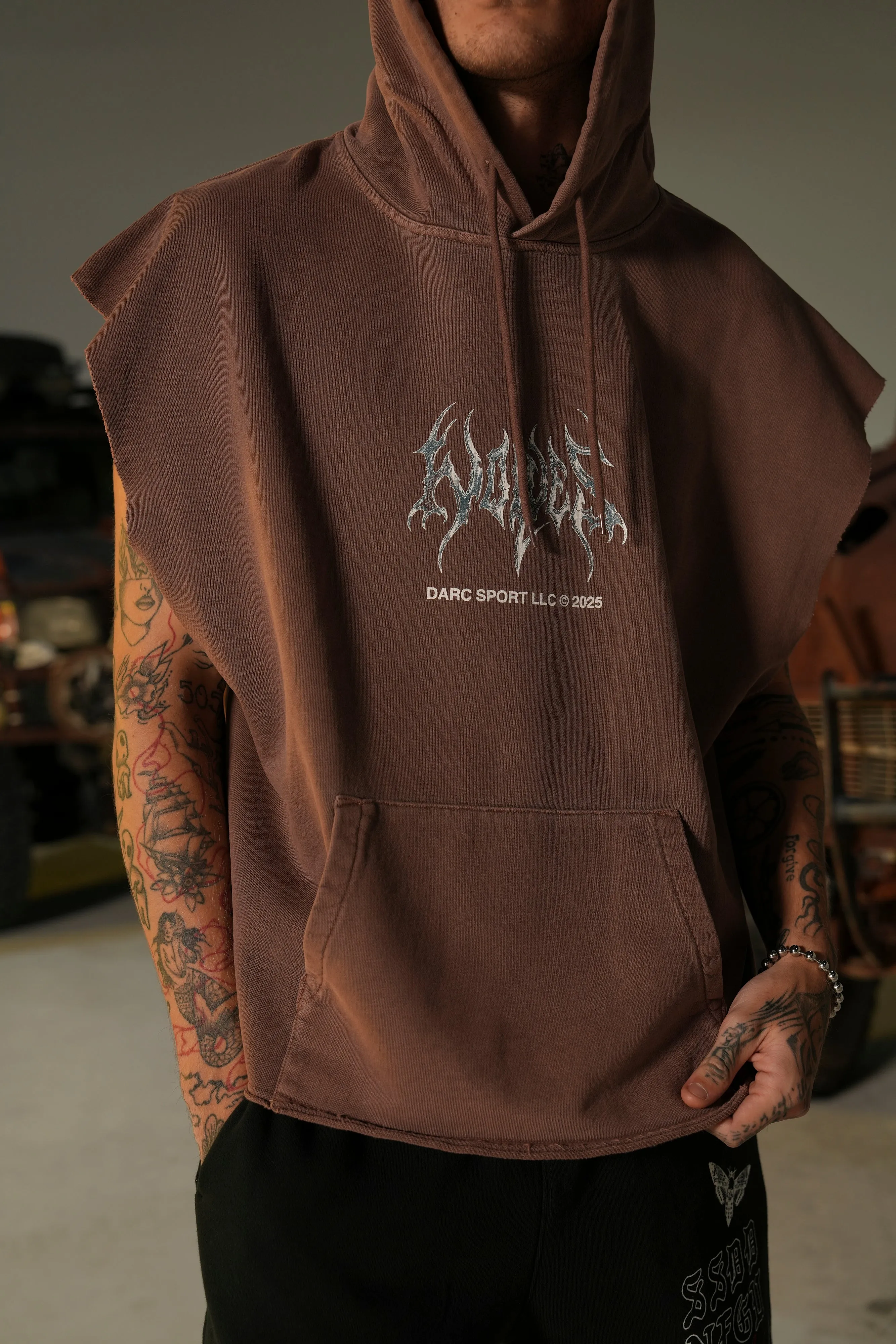 Ragnarok "Grunge" Cut-Off Hoodie in Norse Brown