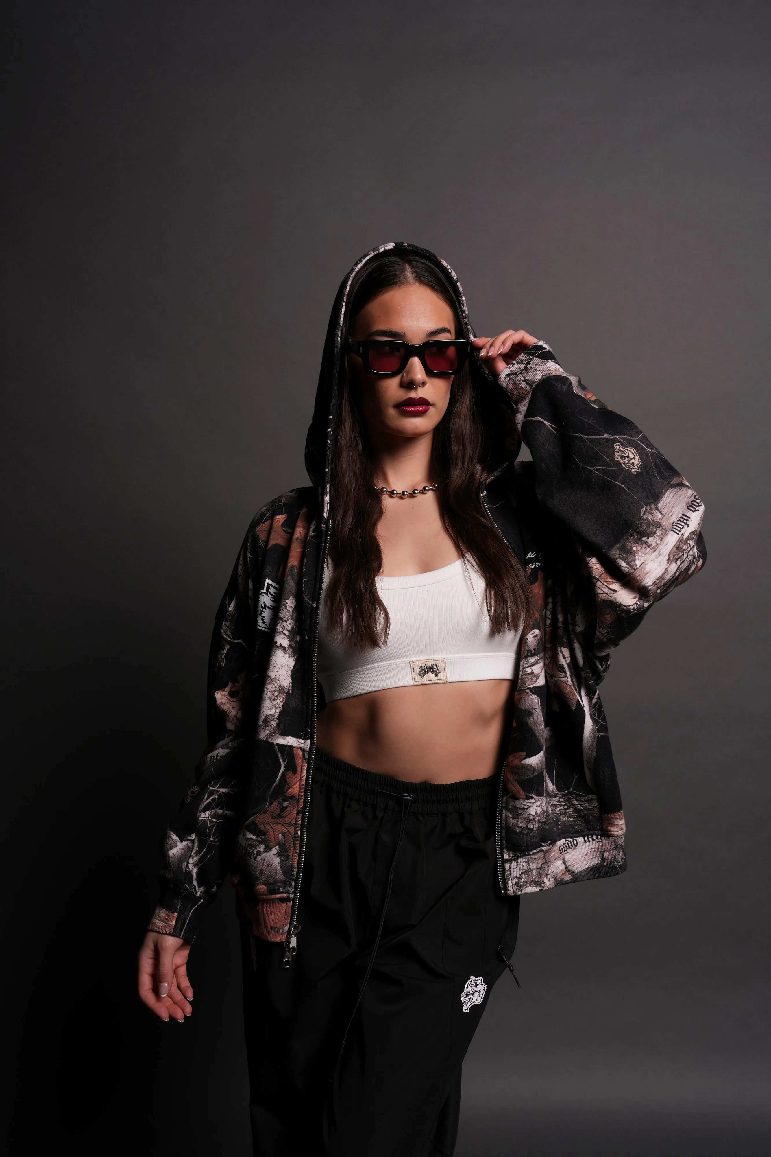 Respect The Wolves Darco Double Zip Hoodie in Darc Woodland Camo