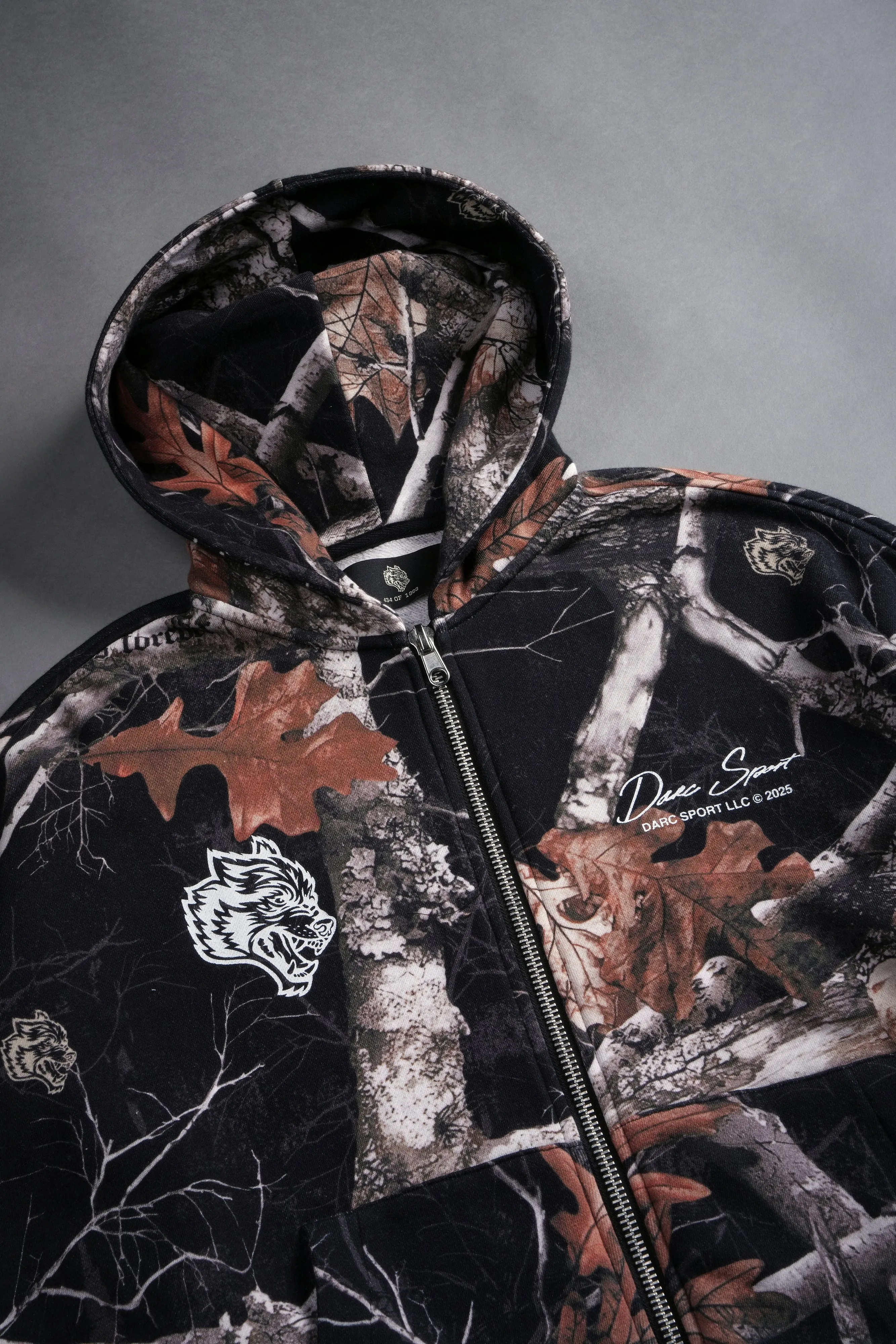 Respect The Wolves Darco Double Zip Hoodie in Darc Woodland Camo