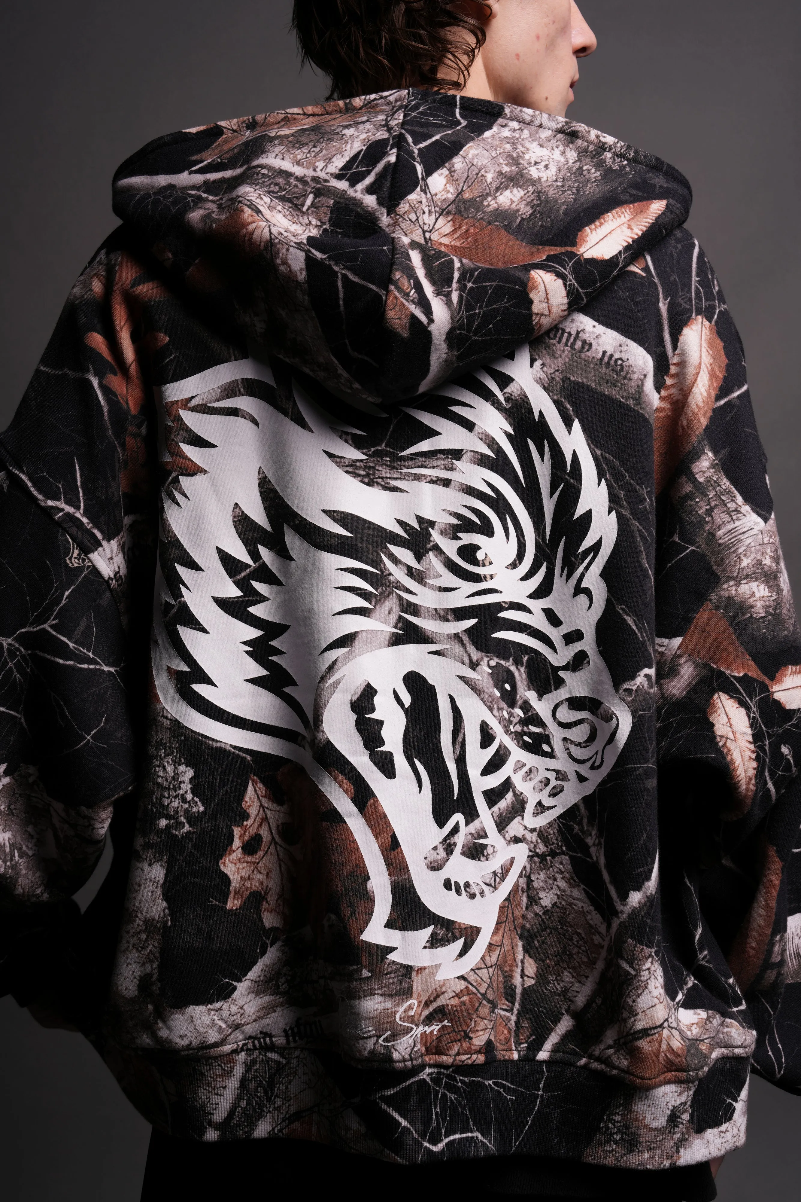 Respect The Wolves Darco Double Zip Hoodie in Darc Woodland Camo