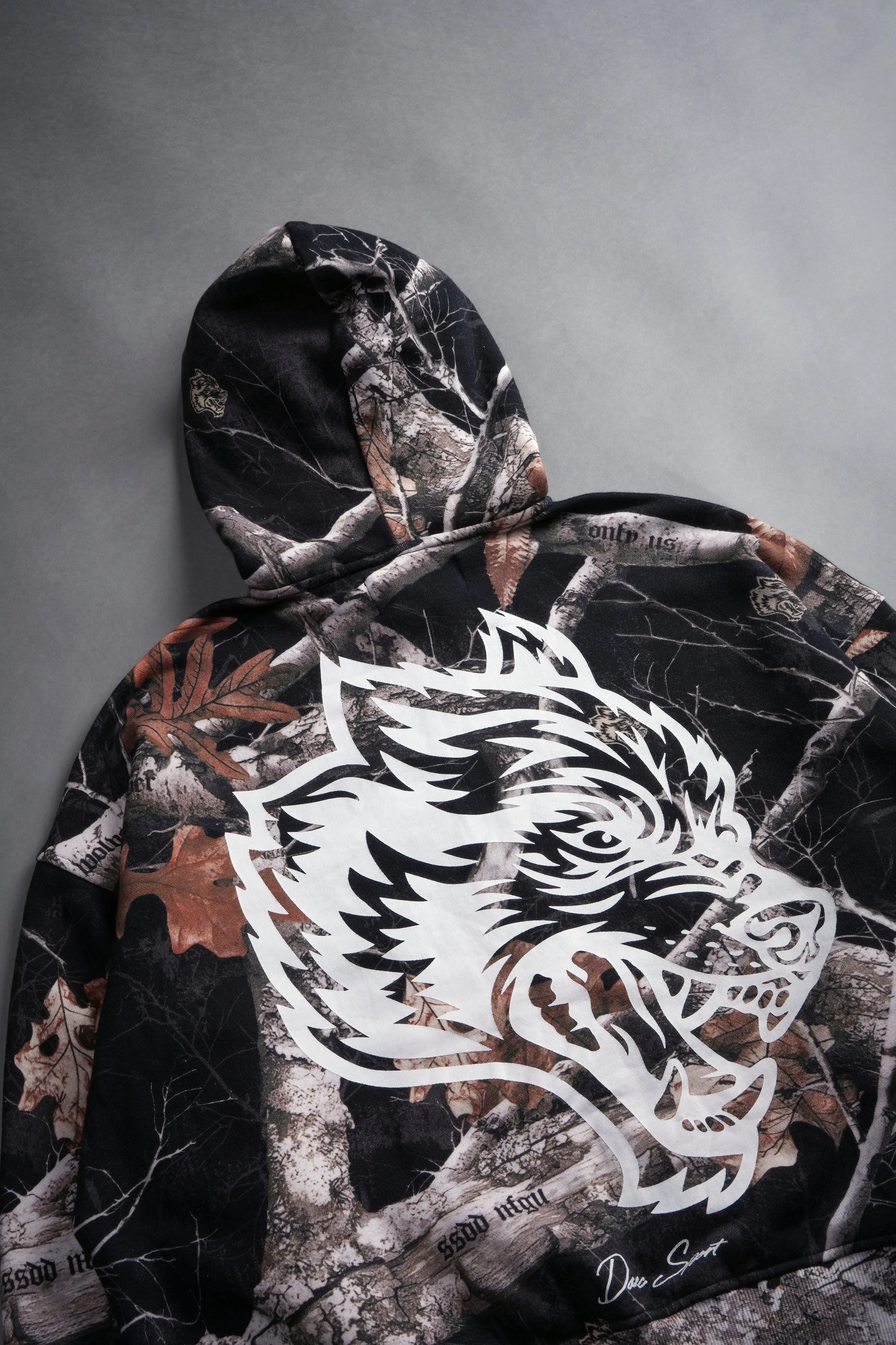 Respect The Wolves Darco Double Zip Hoodie in Darc Woodland Camo