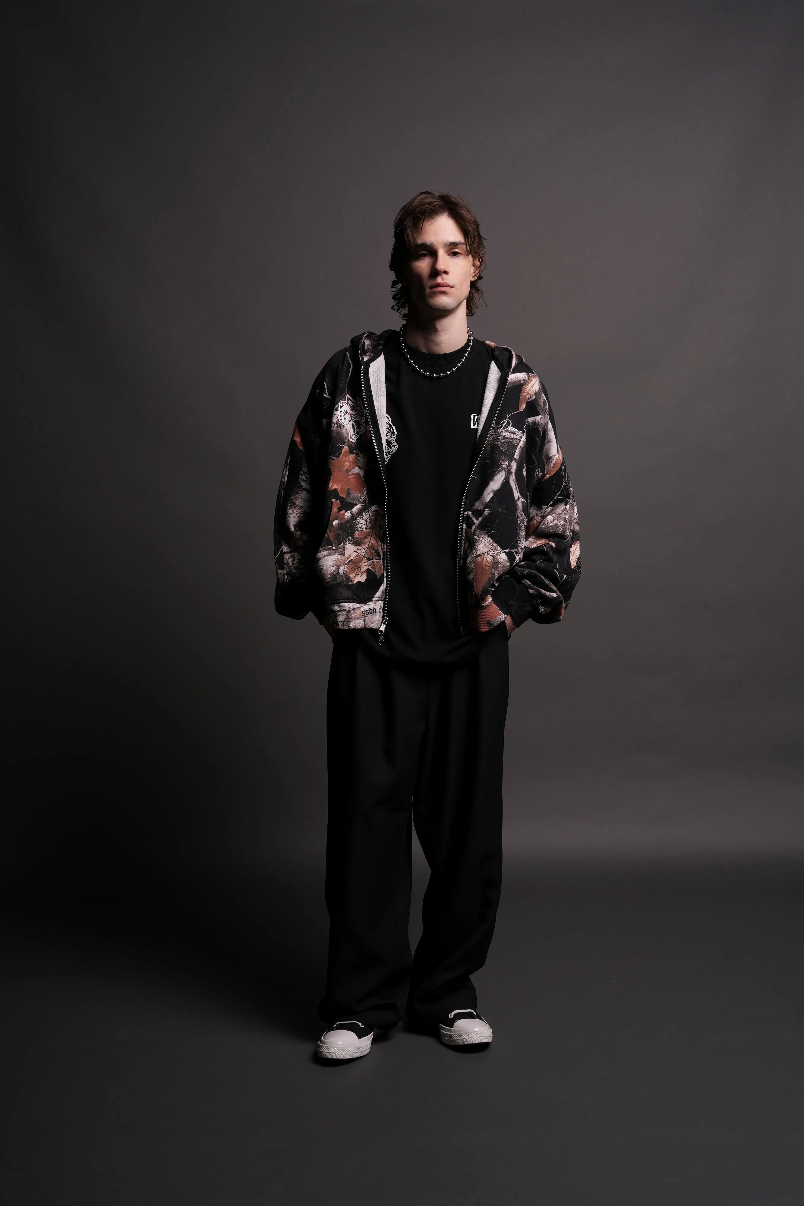 Respect The Wolves Darco Double Zip Hoodie in Darc Woodland Camo