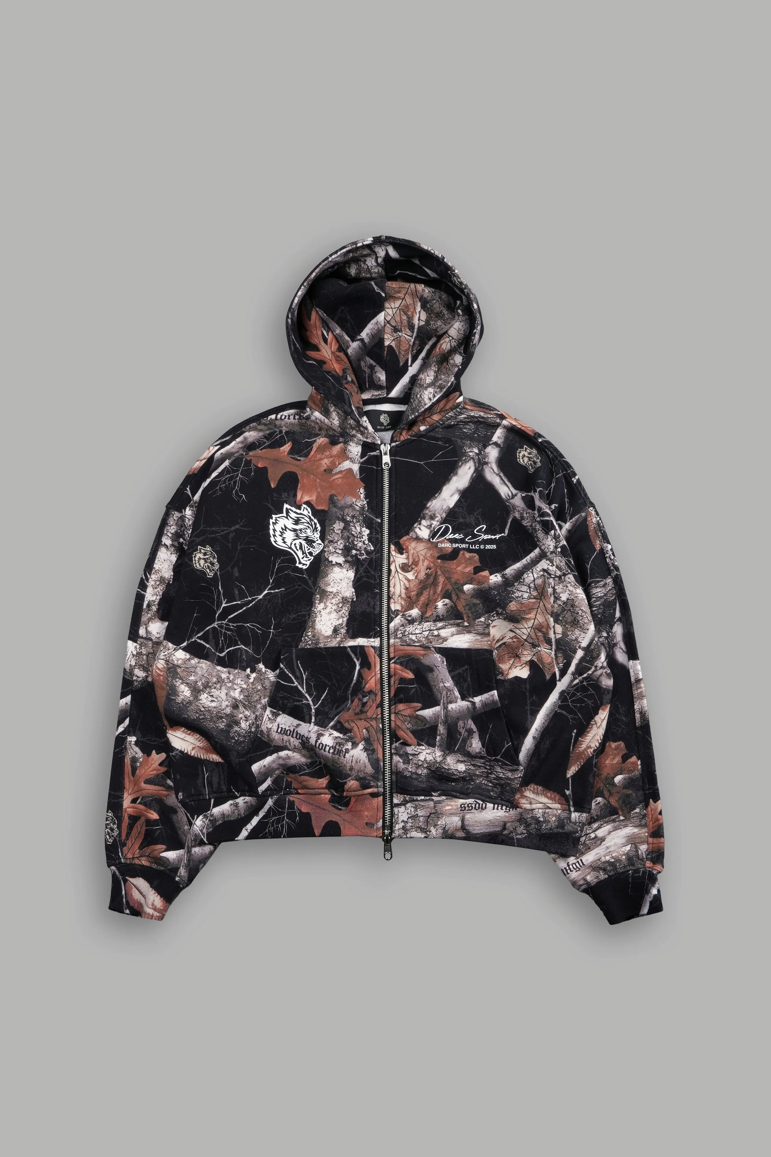 Respect The Wolves Darco Double Zip Hoodie in Darc Woodland Camo