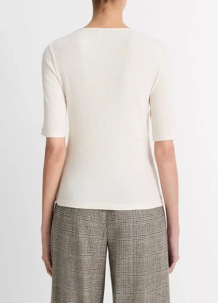 Ribbed Cotton Elbow-Sleeve T-Shirt - Light White Sand