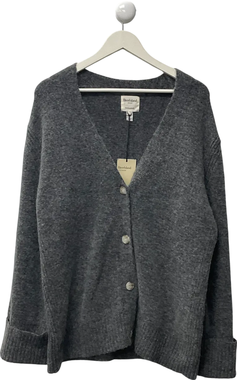 River Island Green Grey Knit Button Up Cardigan UK L