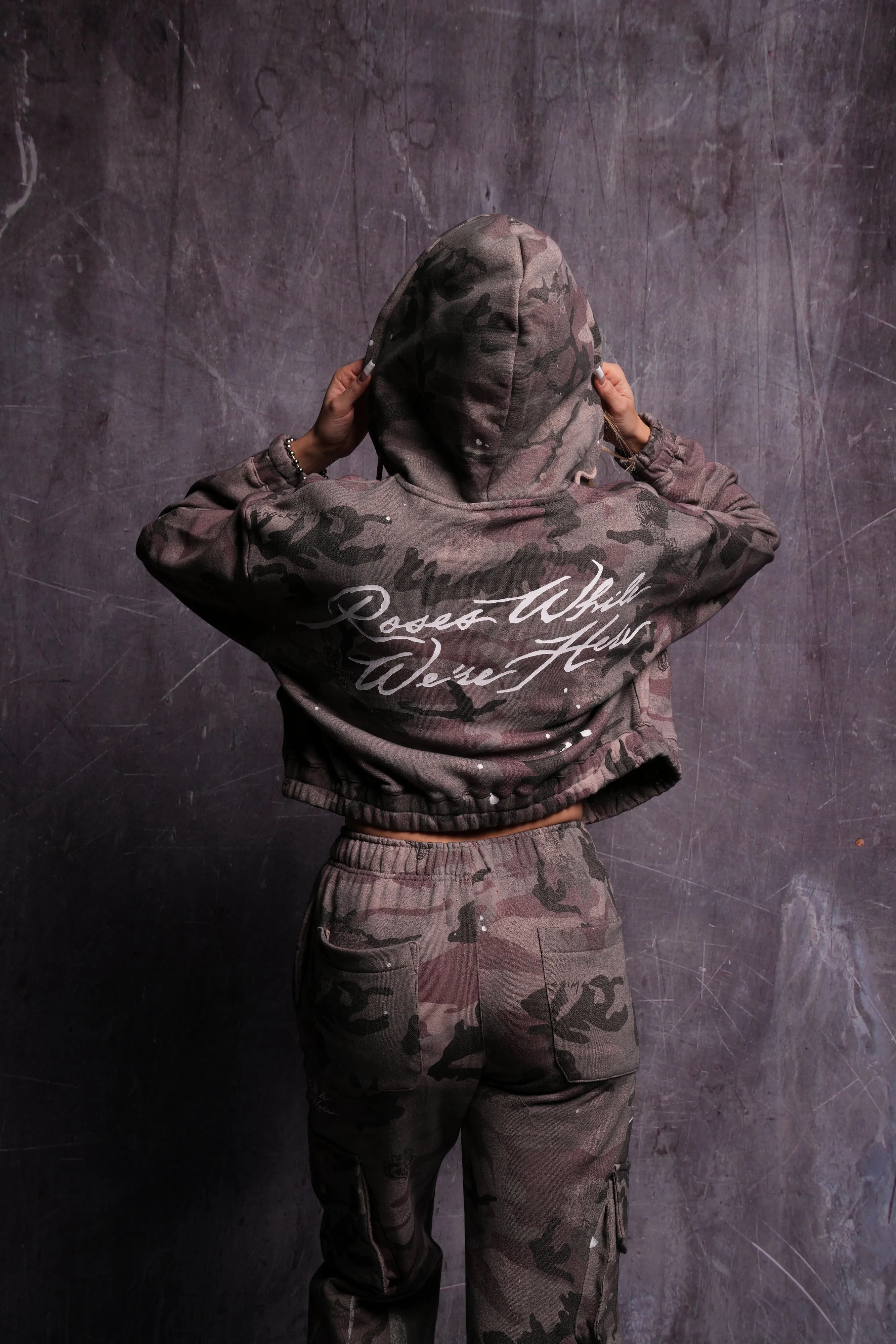 Roses While We're Here "Chambers" (Cropped) Zip Hoodie in Blooming Woodland Camo