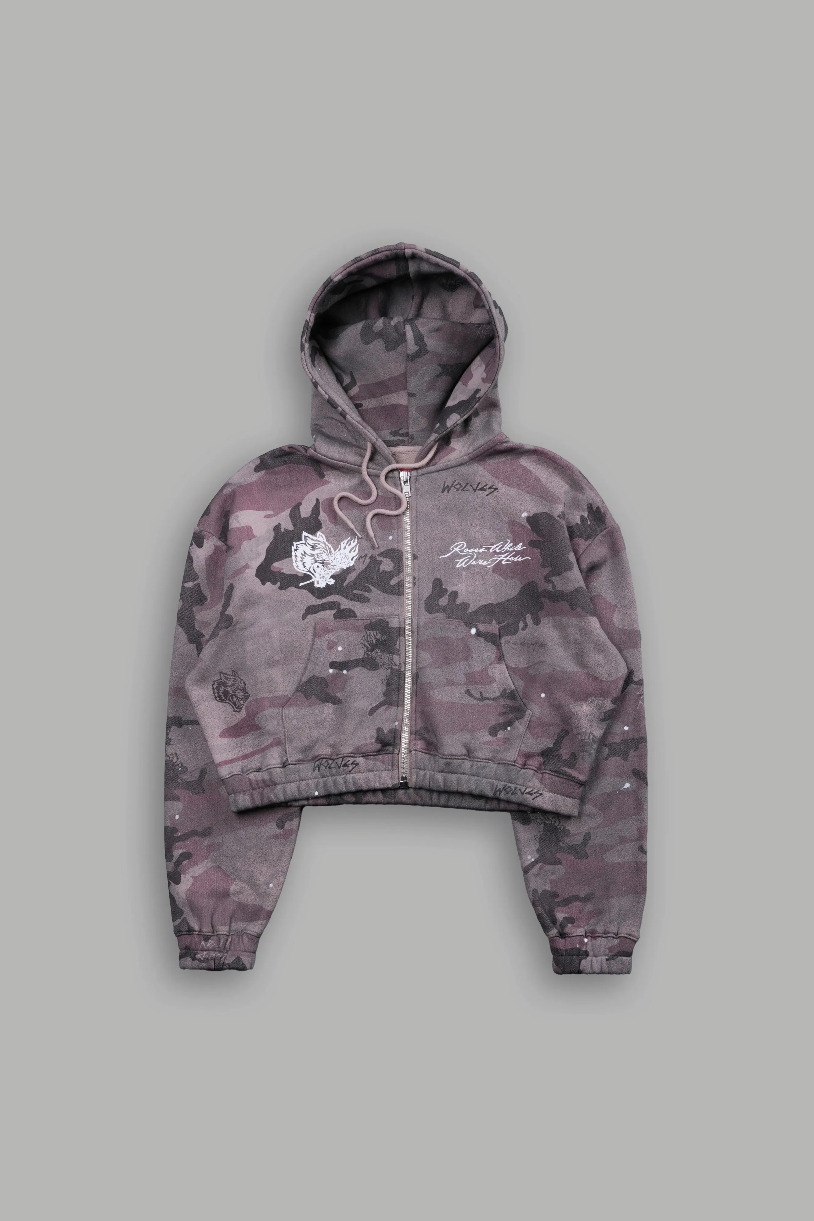 Roses While We're Here "Chambers" (Cropped) Zip Hoodie in Blooming Woodland Camo