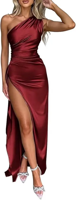 Satin Bridesmaid Dress for Wedding One Shoulder Mermaid Prom Dresses 2025 for Women Formal KF014