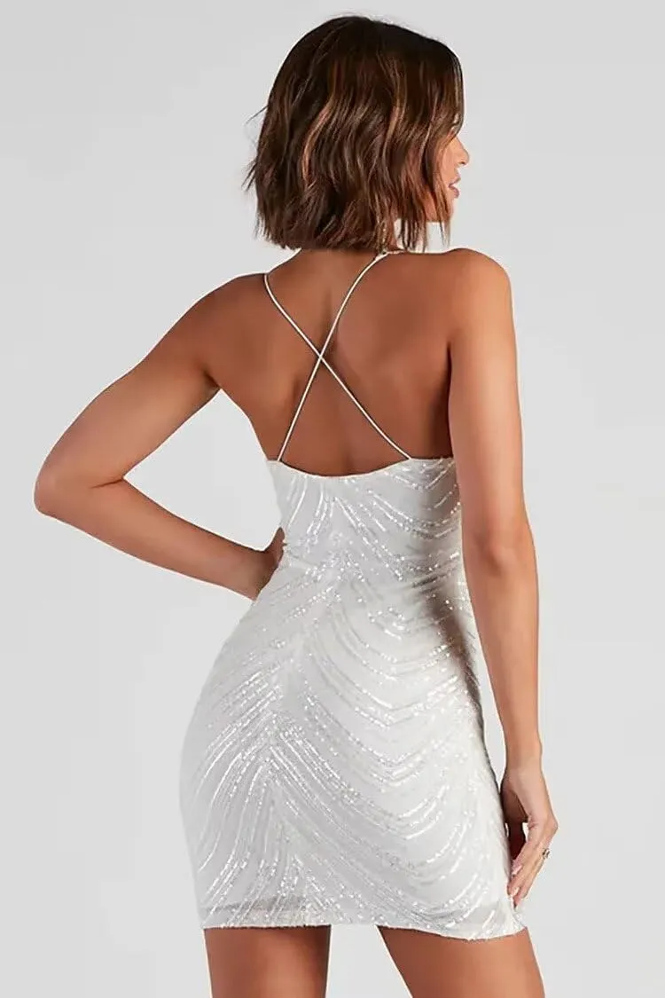 Sequin Short Homecoming Dresses 2024 for Teens Spaghetti Straps V Neck Sparkly Mini Cocktail Dress for Women