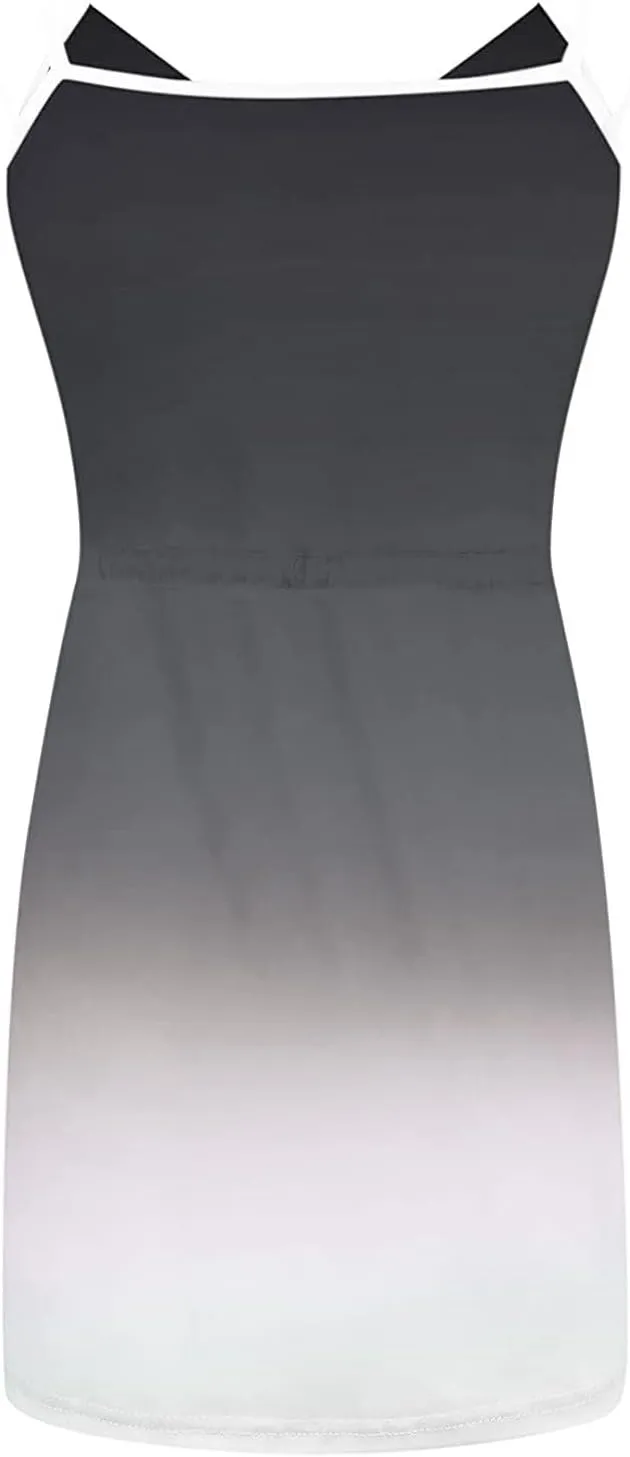 Sleeveless Gradient Drawstring Mini Dress for Women Comfy Fit Tank Sundress with Pockets Summer Vacation Casual Look