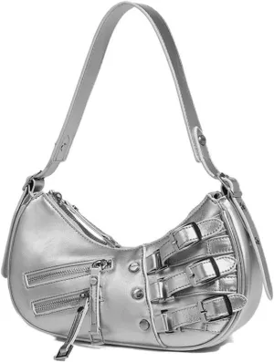 Small Handbag for Women Y2k Aesthetic Punk Grunge Chic Hobo Mini Clutch Purse PU Leather Evening Satchel Shoulder Bag