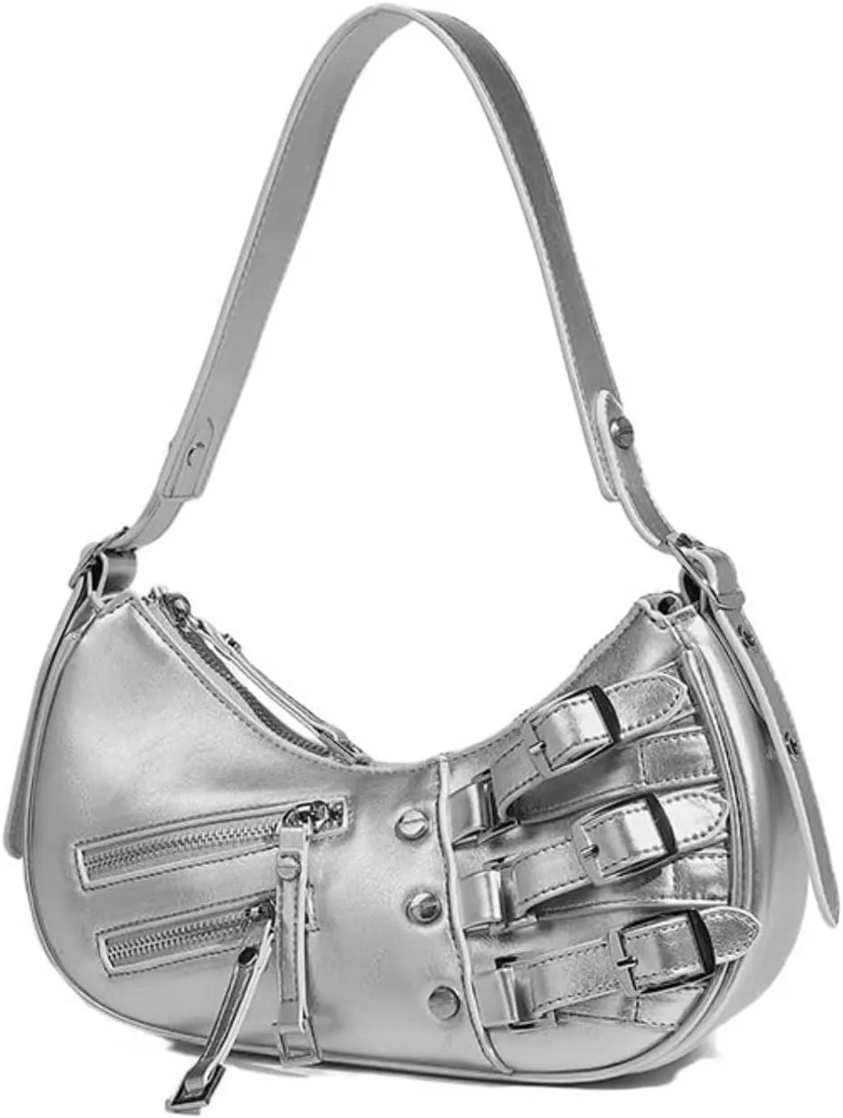 Small Handbag for Women Y2k Aesthetic Punk Grunge Chic Hobo Mini Clutch Purse PU Leather Evening Satchel Shoulder Bag