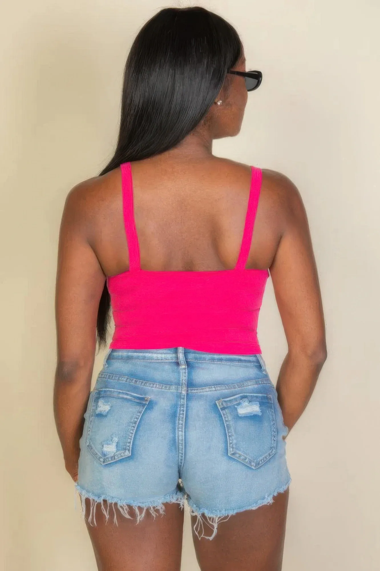 Solid Colors Strappy Cropped Tank Top