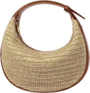 Straw Crossbody Bag for Women, Woven Crescent Hobo Handbag Raffia Rattan Summer Beach Shoulder Purse Underarm Clutch