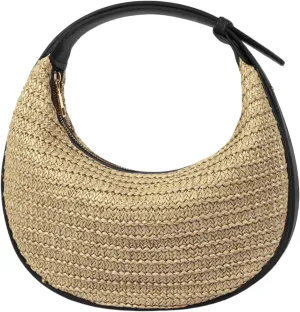 Straw Crossbody Bag for Women, Woven Crescent Hobo Handbag Raffia Rattan Summer Beach Shoulder Purse Underarm Clutch