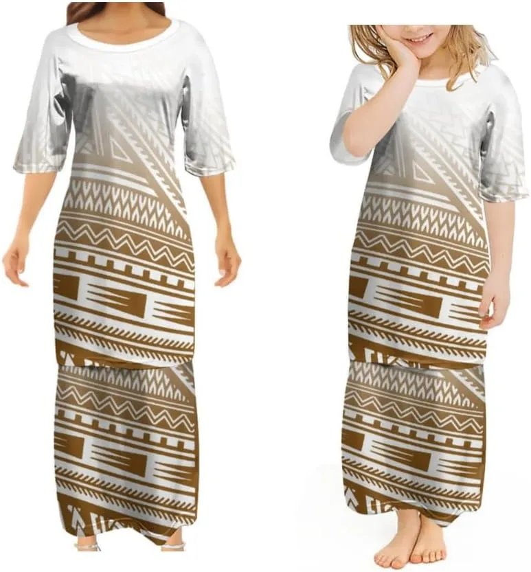 Summer Crewneck Short Sleeved Puletasi Loose Top and Skirt Custom Polynesian Print Tribal Dress Casual Long Skirt