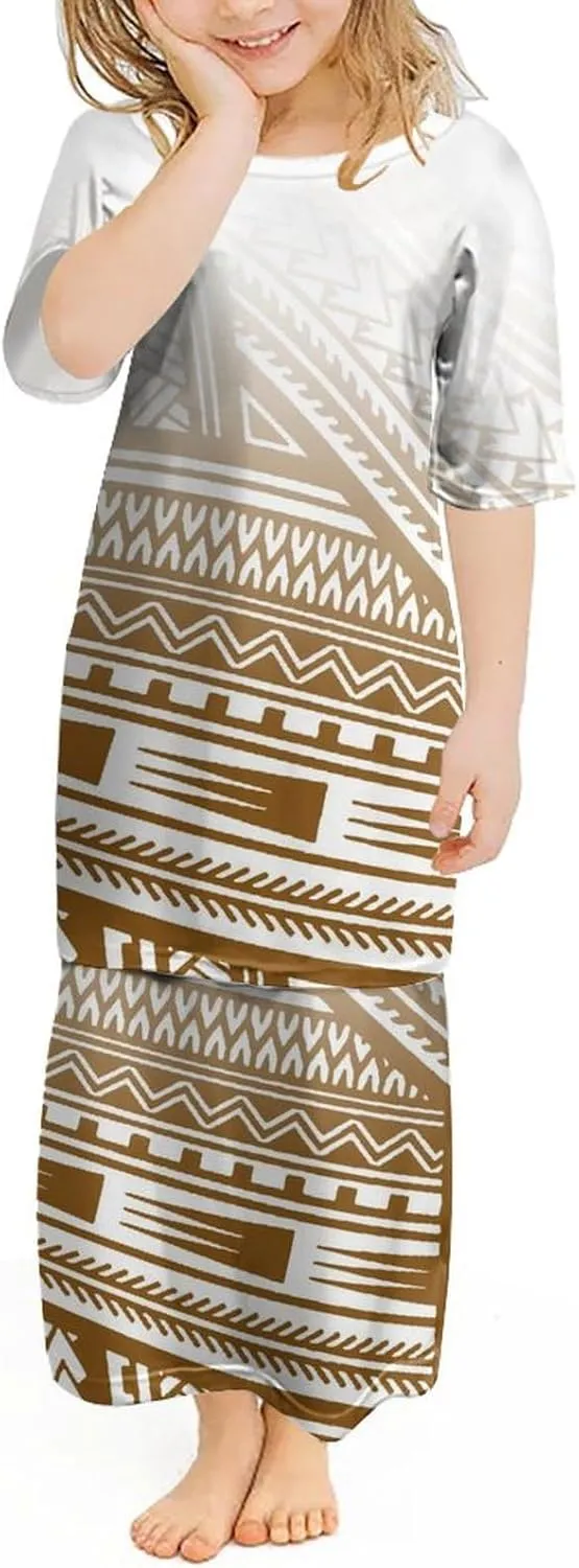 Summer Crewneck Short Sleeved Puletasi Loose Top and Skirt Custom Polynesian Print Tribal Dress Casual Long Skirt