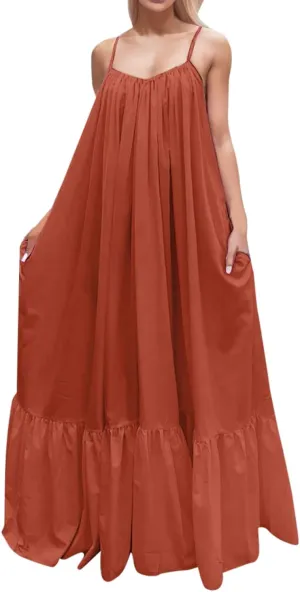 Summer Dresses for Women 2025 Casual Spring Spaghetti Straps Backless Sleeveless Boho Sundresses Beach Vacation Maxi Dress