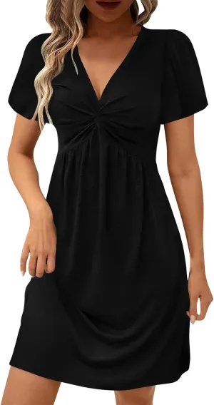 TARIENDY Casual Dresses for Women Summer V Neck Dress Comfy Fit Mini Dress Sexy Short Sleeve Dress Tunic Vacation Outfits