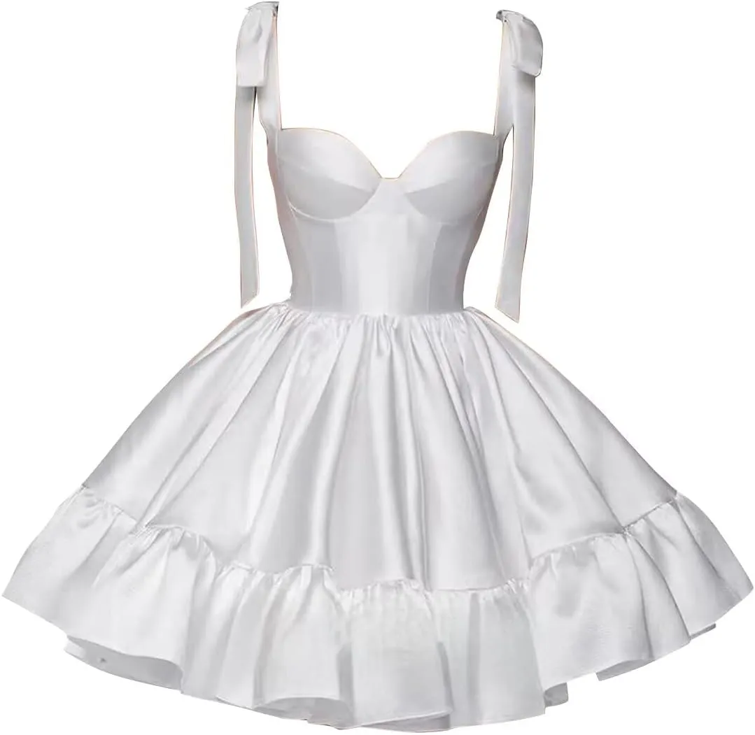 Teens Spaghetti Straps Satin Homecoming Dresses Short Ruffles Prom Dresses A-Line Mini Cocktail Dress LNL0726