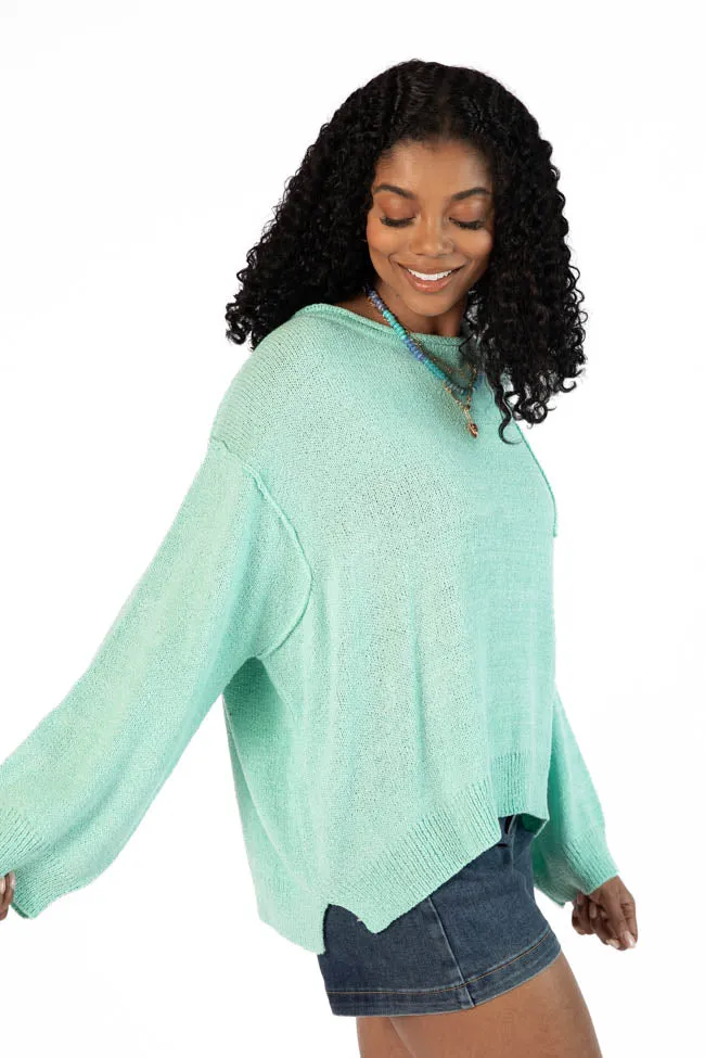 Tell Me Everything Aqua Oversized Pocketed Light Weight Sweater SALE