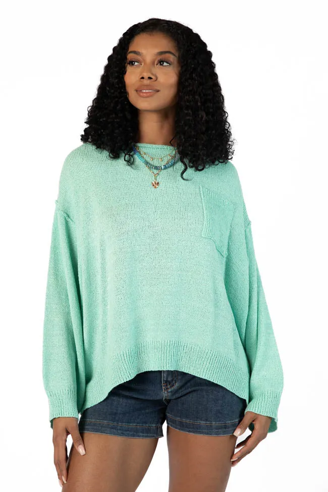 Tell Me Everything Aqua Oversized Pocketed Light Weight Sweater SALE