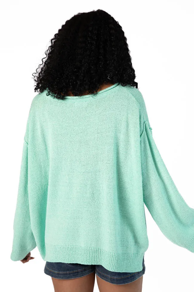 Tell Me Everything Aqua Oversized Pocketed Light Weight Sweater SALE