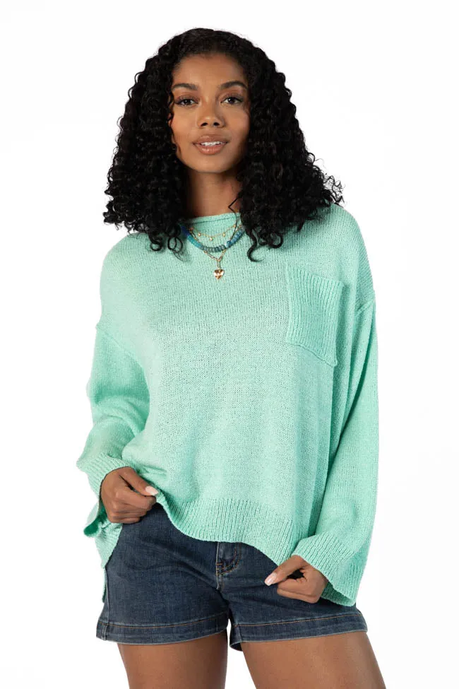 Tell Me Everything Aqua Oversized Pocketed Light Weight Sweater SALE