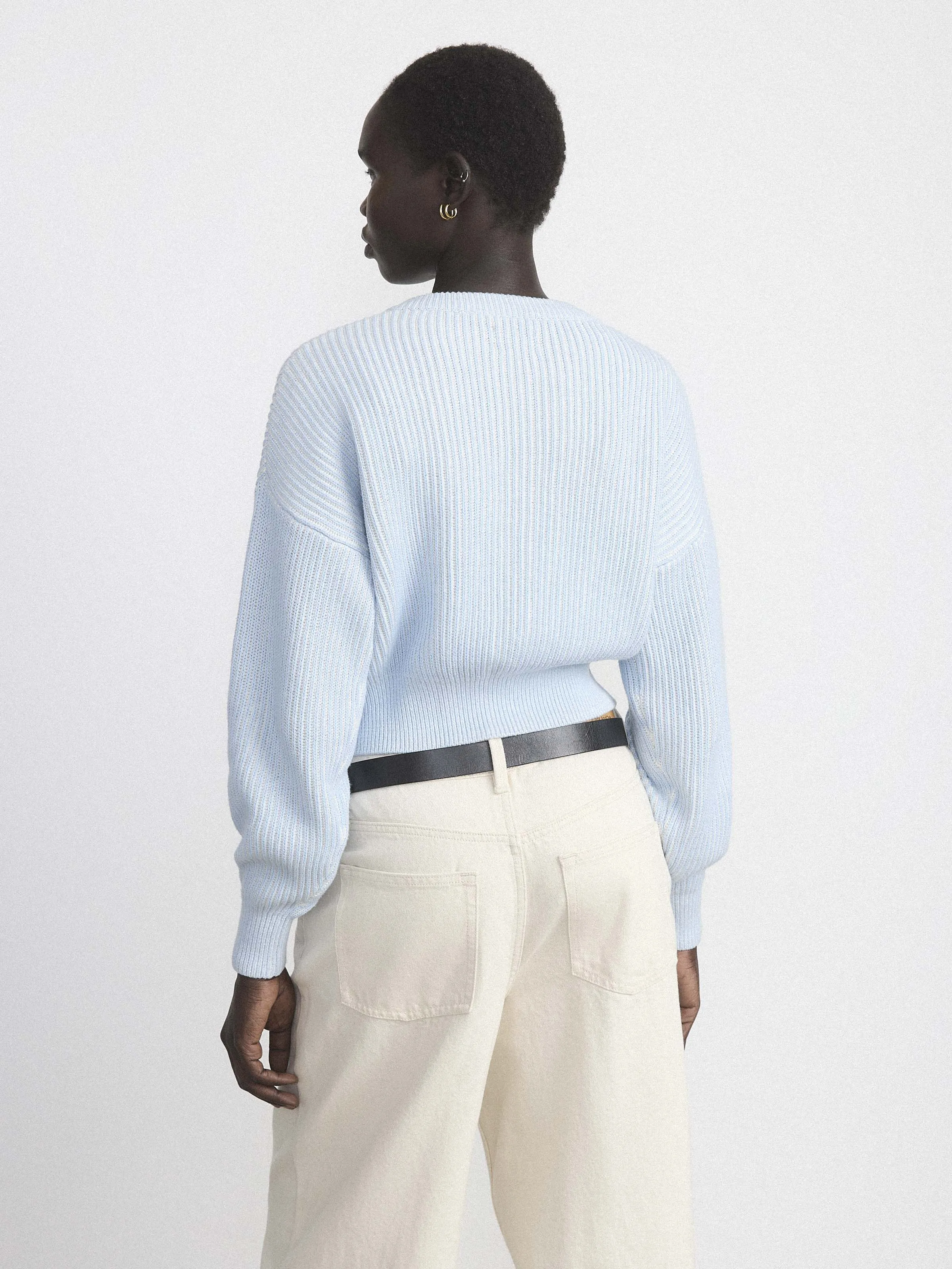 The Bubble Sleeve Cardigan in Light Blue