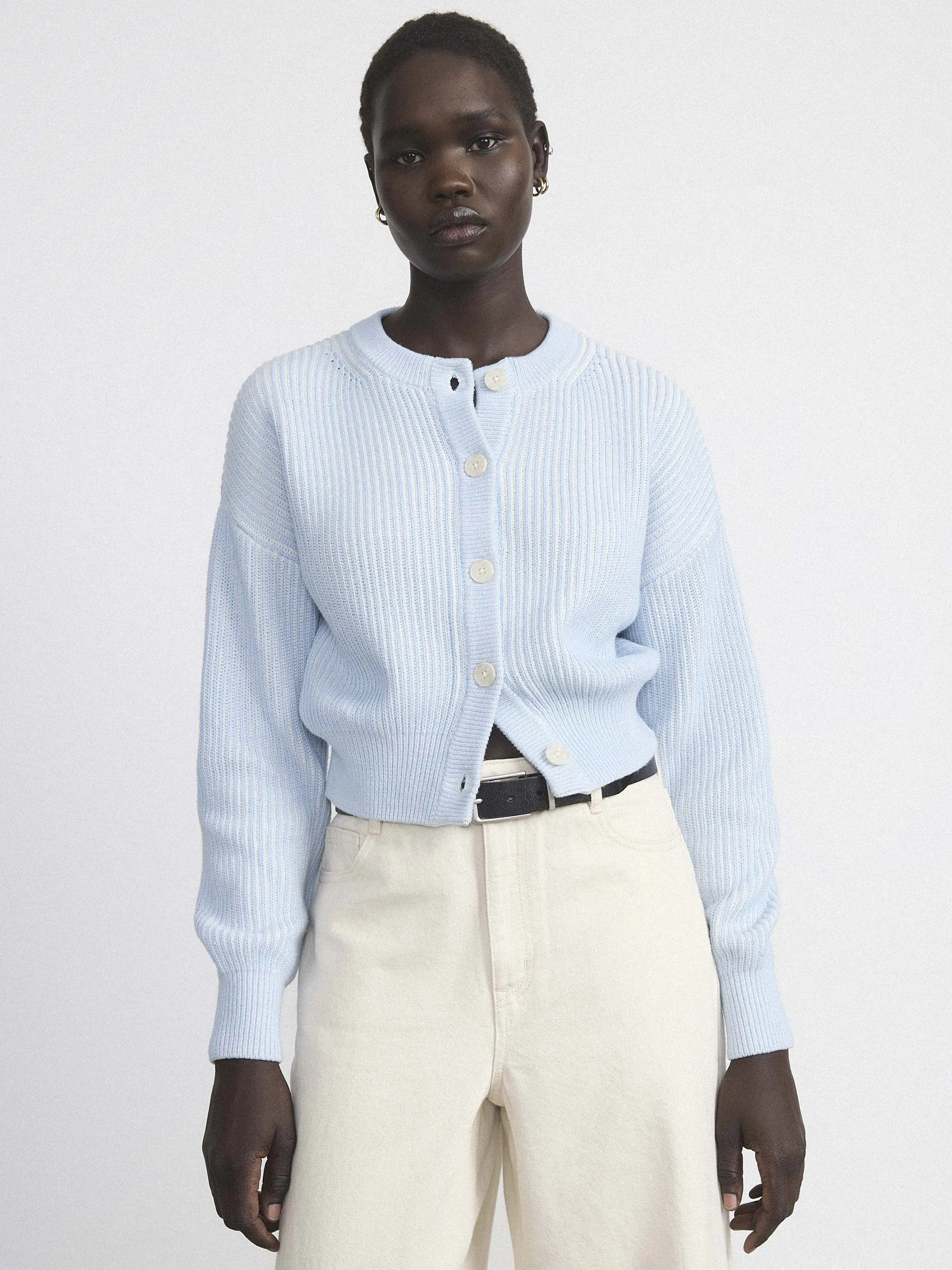 The Bubble Sleeve Cardigan in Light Blue