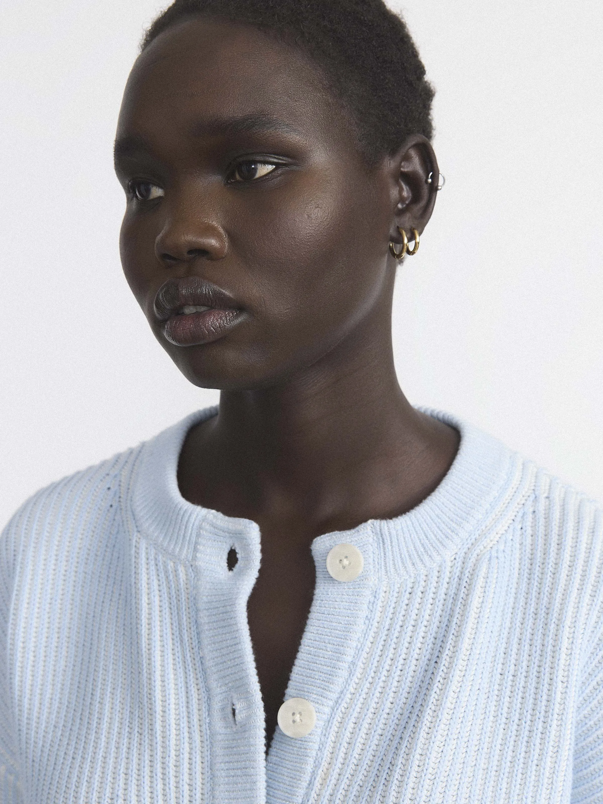 The Bubble Sleeve Cardigan in Light Blue