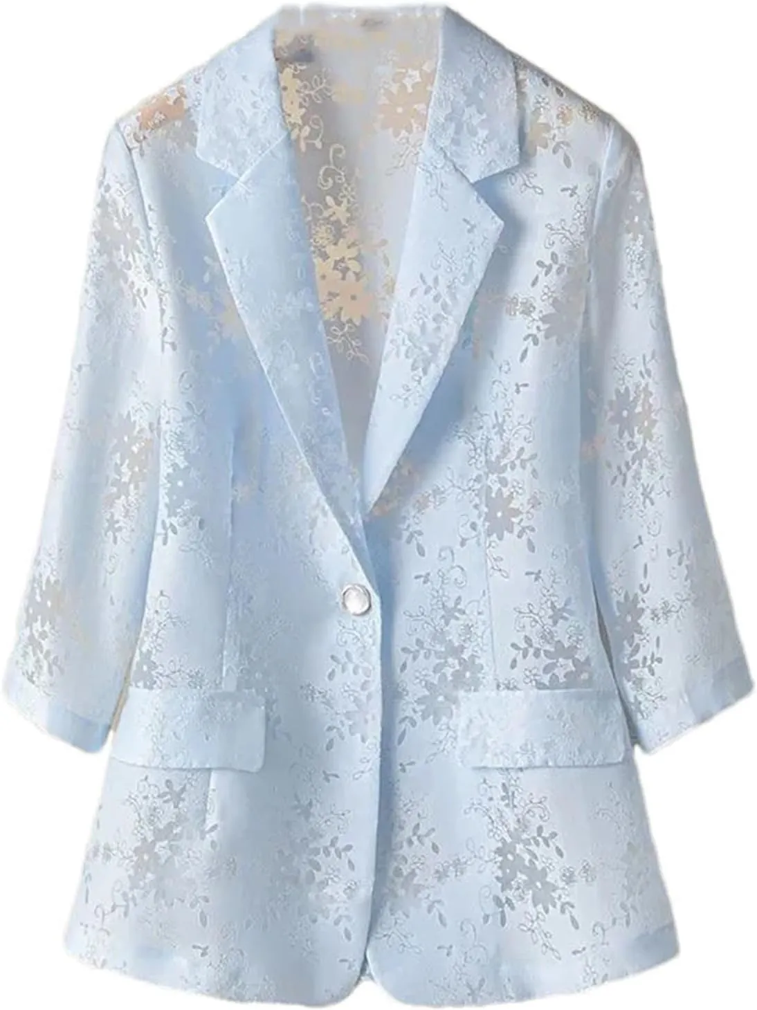 Thin Lace Suit Jacket Women's Outwear Hollow Three-Quarter Sleeves Fashion Blazer