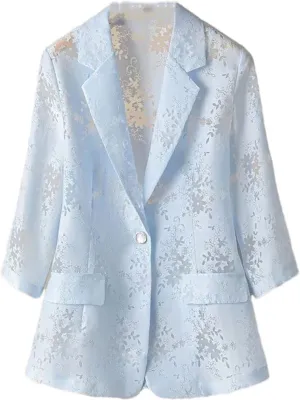 Thin Lace Suit Jacket Women's Outwear Hollow Three-Quarter Sleeves Fashion Blazer