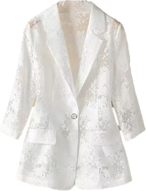 Thin Lace Suit Jacket Women's Outwear Hollow Three-Quarter Sleeves Fashion Blazer