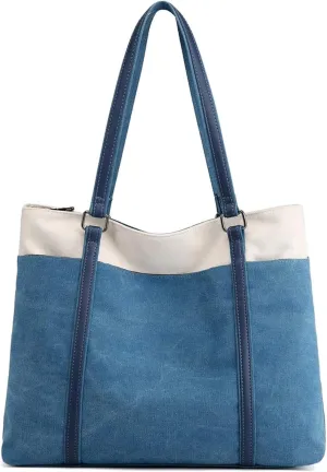 Tote Bag for Women Large Canvas Shoulder Purse for Travel Work Handbag Multi Pockets