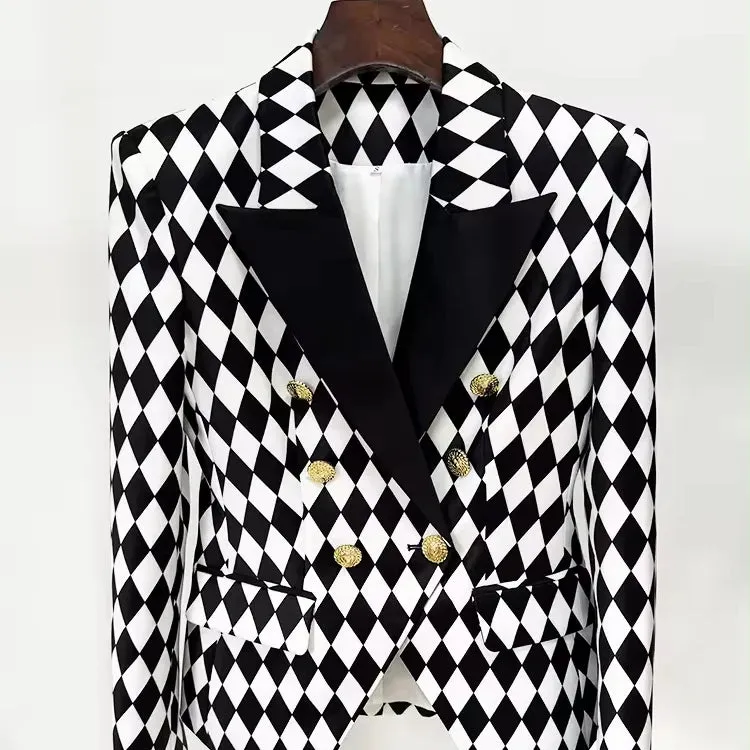 Trend4us Bold Black And White Double-Breasted Blazer