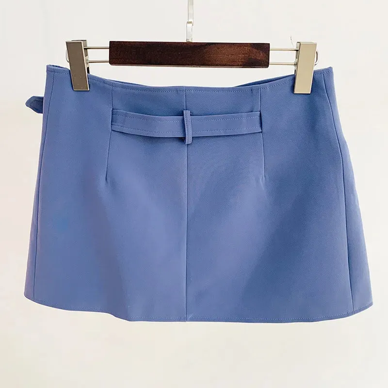 Trend4us Women’s Stylish Cropped Blazer Buckle Wrap Skirt Set