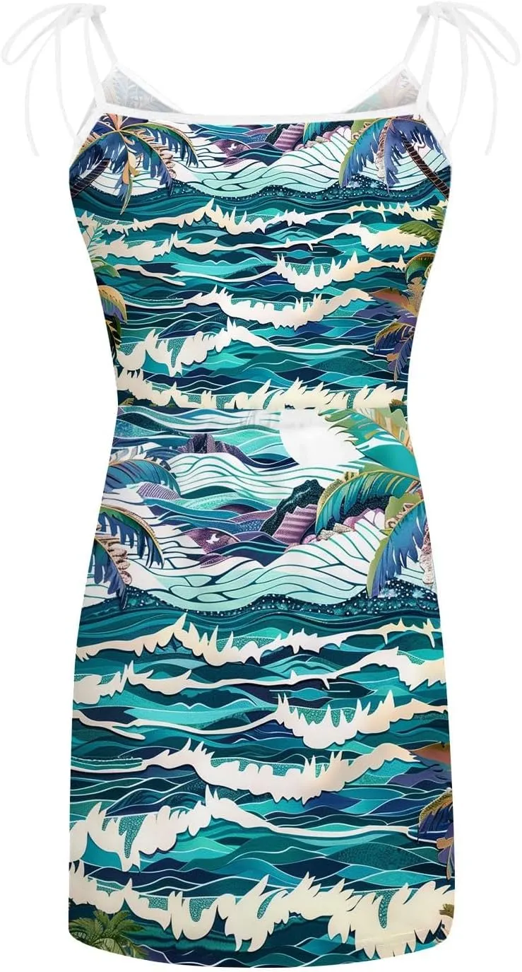 TWGONE Summer Dresses for Women 2024 Sleeveless Sexy Beach V-Neck Fringe Printed Strapless Sun Dress