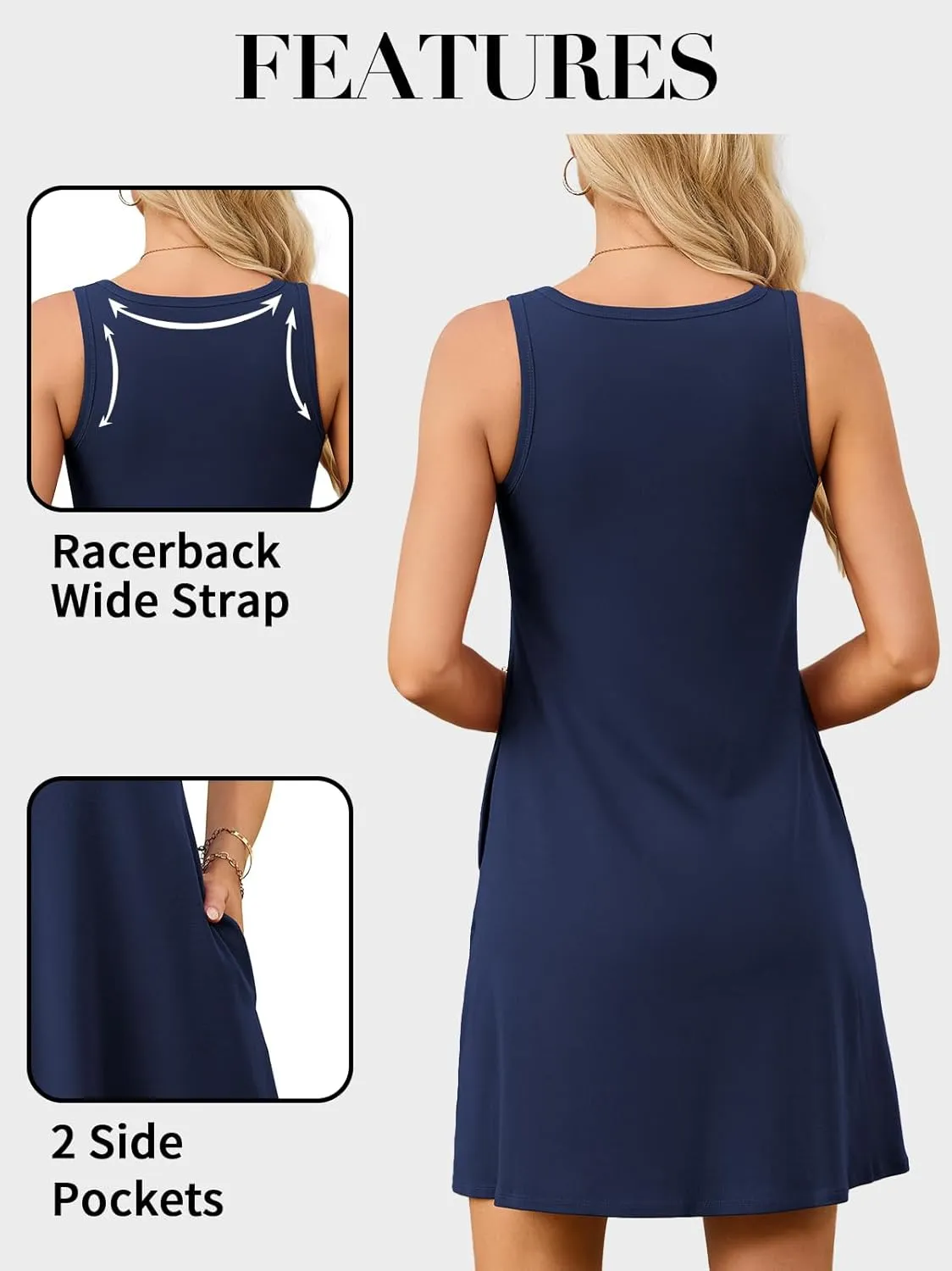 V FOR CITY Built in Bra Dress with Pockets for Women 2025 Summer Dresses Casual Cotton V Neck Sundress