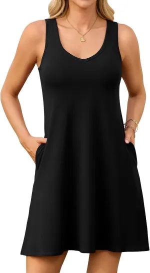 V FOR CITY Built in Bra Dress with Pockets for Women 2025 Summer Dresses Casual Cotton V Neck Sundress