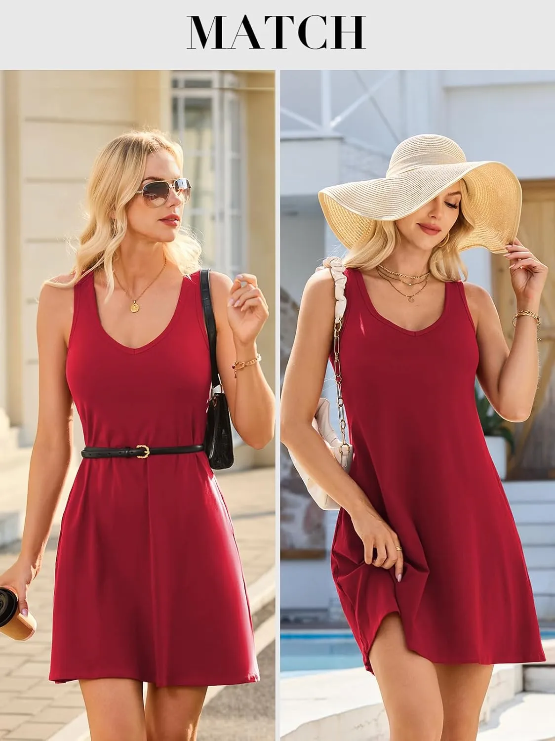 V FOR CITY Built in Bra Dress with Pockets for Women 2025 Summer Dresses Casual Cotton V Neck Sundress