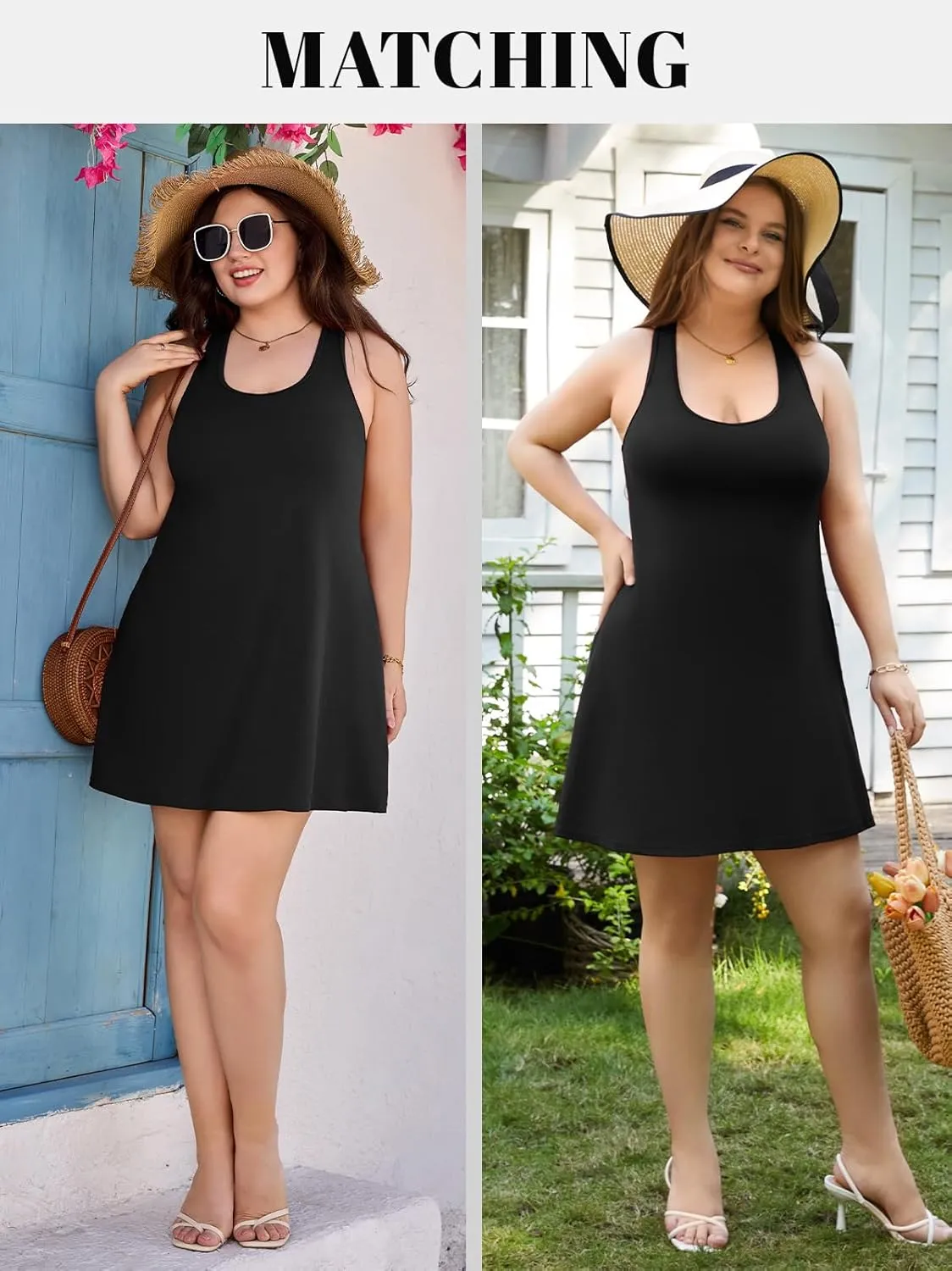 V FOR CITY Plus Size Summer Dresses with Built in Bra Pockets Beach Sundress Casual Sleeveless Scoop Neck Tank Dress 1X-4X